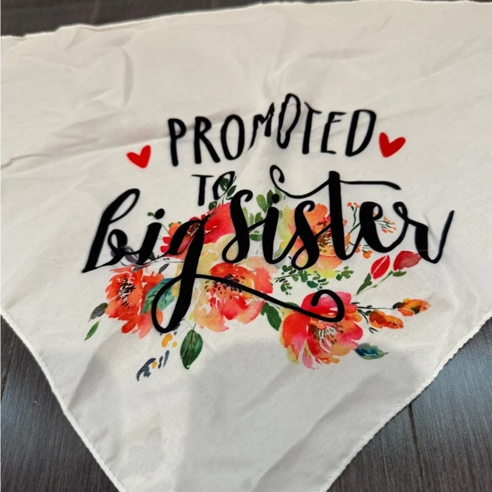 🎊HP🎉 NWOT White 'Promoted to Big Sister' Pet Dog Bandana- Medium/Large Dog
